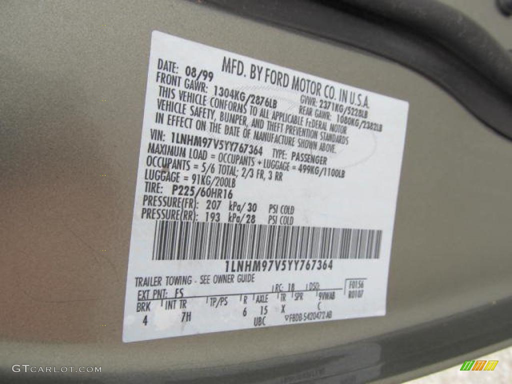 2000 Continental Color Code FS for Spruce Green Metallic Photo #49569193