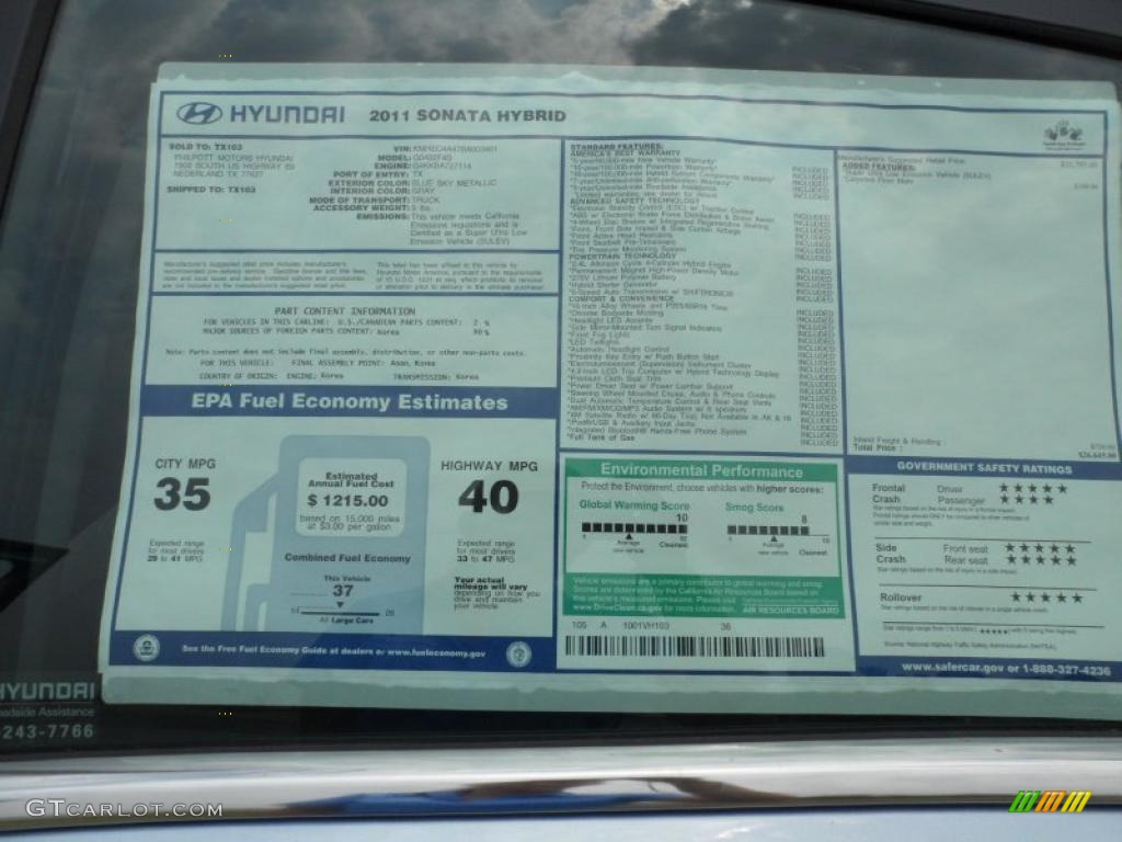 2011 Hyundai Sonata Hybrid Window Sticker Photo #49576492