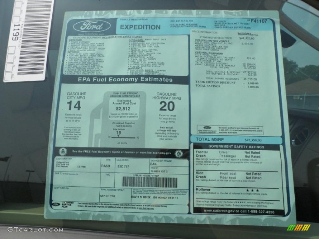 2011 Ford Expedition EL XLT Window Sticker Photo #49578322