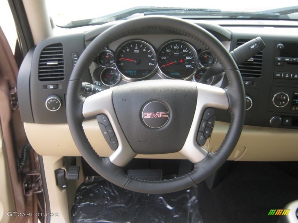 2011 GMC Sierra 1500 SLE Extended Cab 4x4 Ebony/Light Cashmere Steering Wheel Photo #49579870