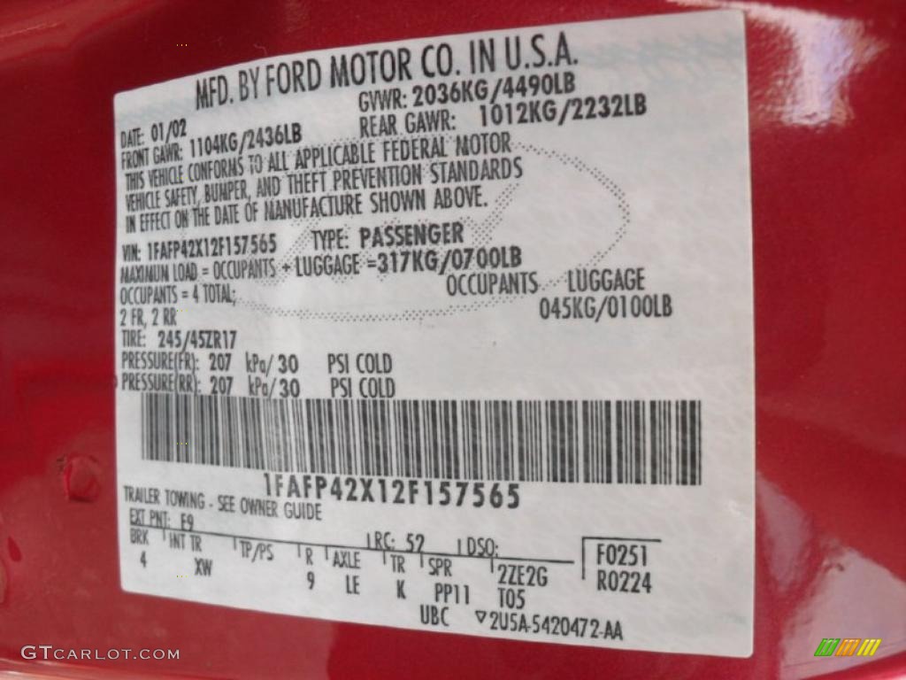 2002 Mustang Color Code E9 for Laser Red Metallic Photo #49583875