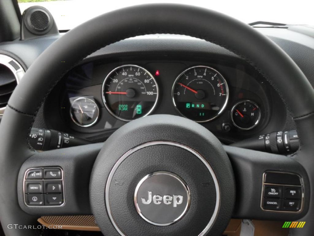 2011 Jeep Wrangler Unlimited Rubicon 4x4 Black/Dark Saddle Steering Wheel Photo #49584631