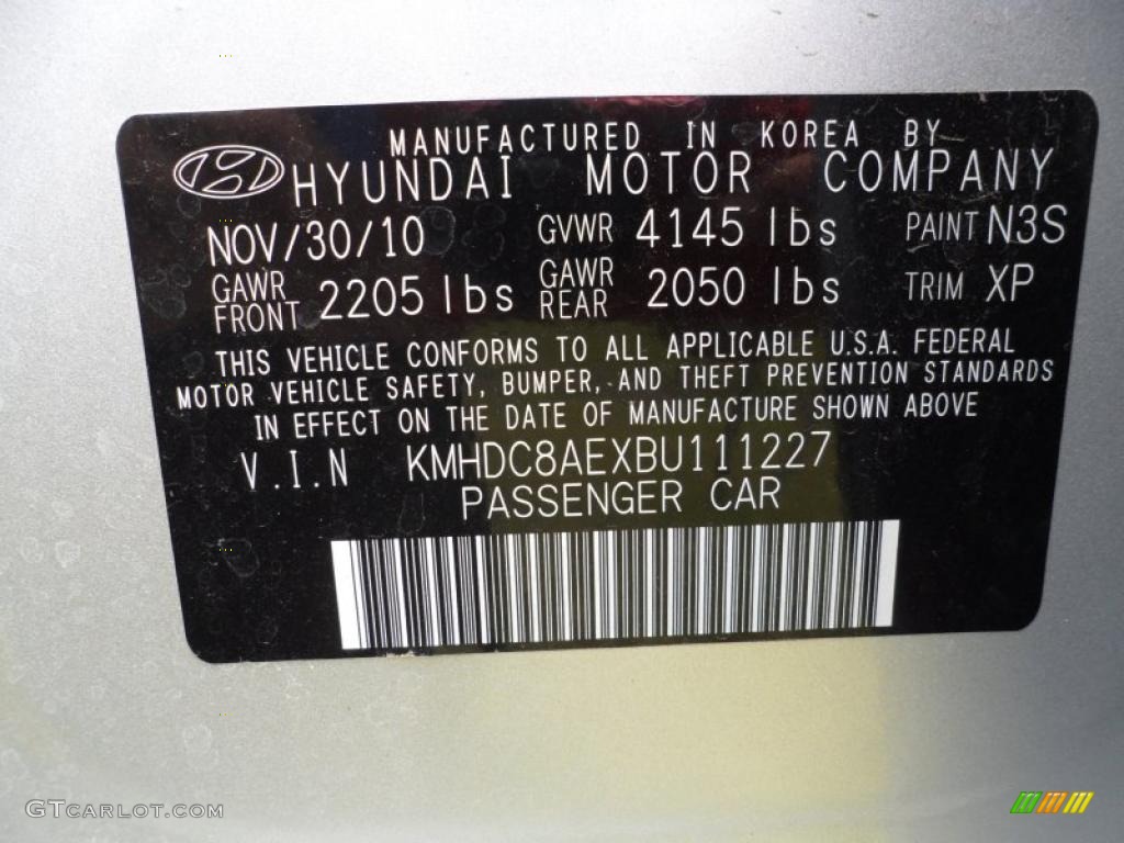 2011 Elantra Color Code N3S for Shimmering Silver Metallic Photo #49585698