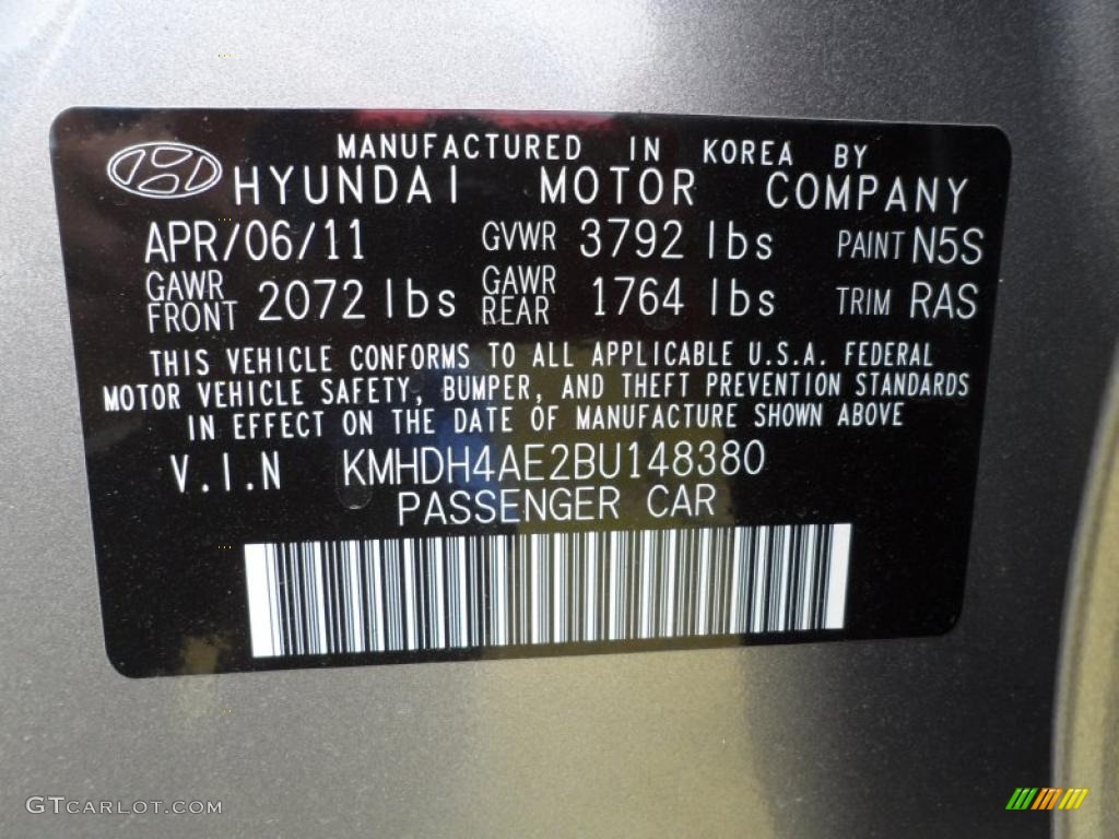 2011 Hyundai Elantra Limited Color Code Photos