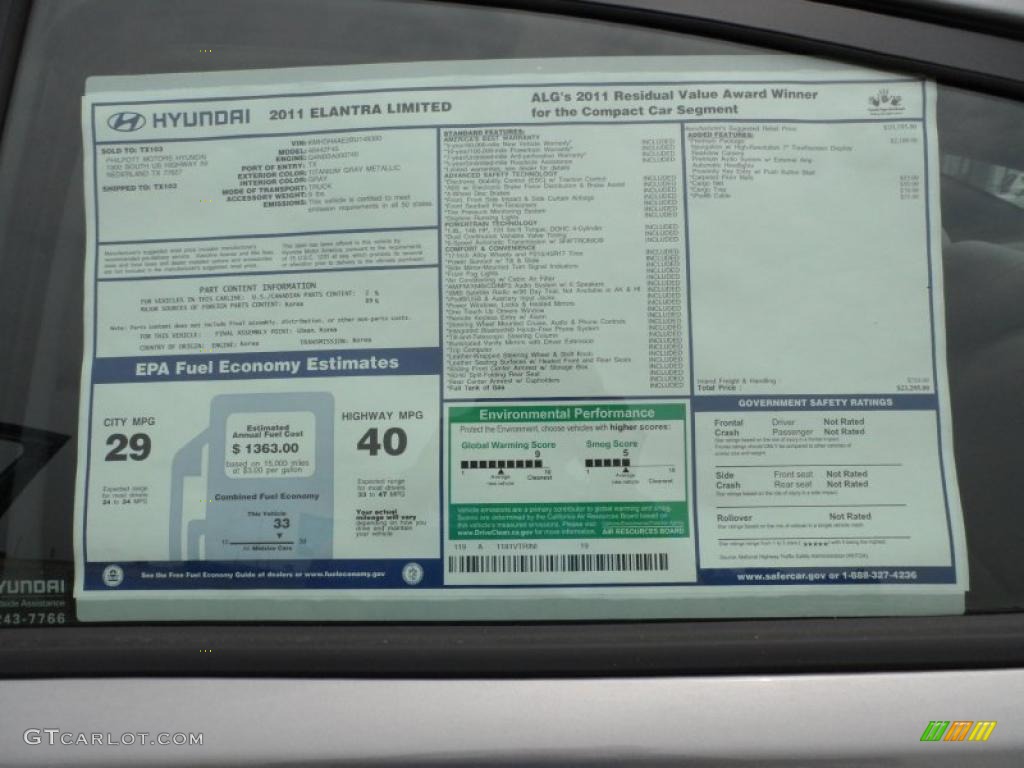 2011 Hyundai Elantra Limited Window Sticker Photo #49586275