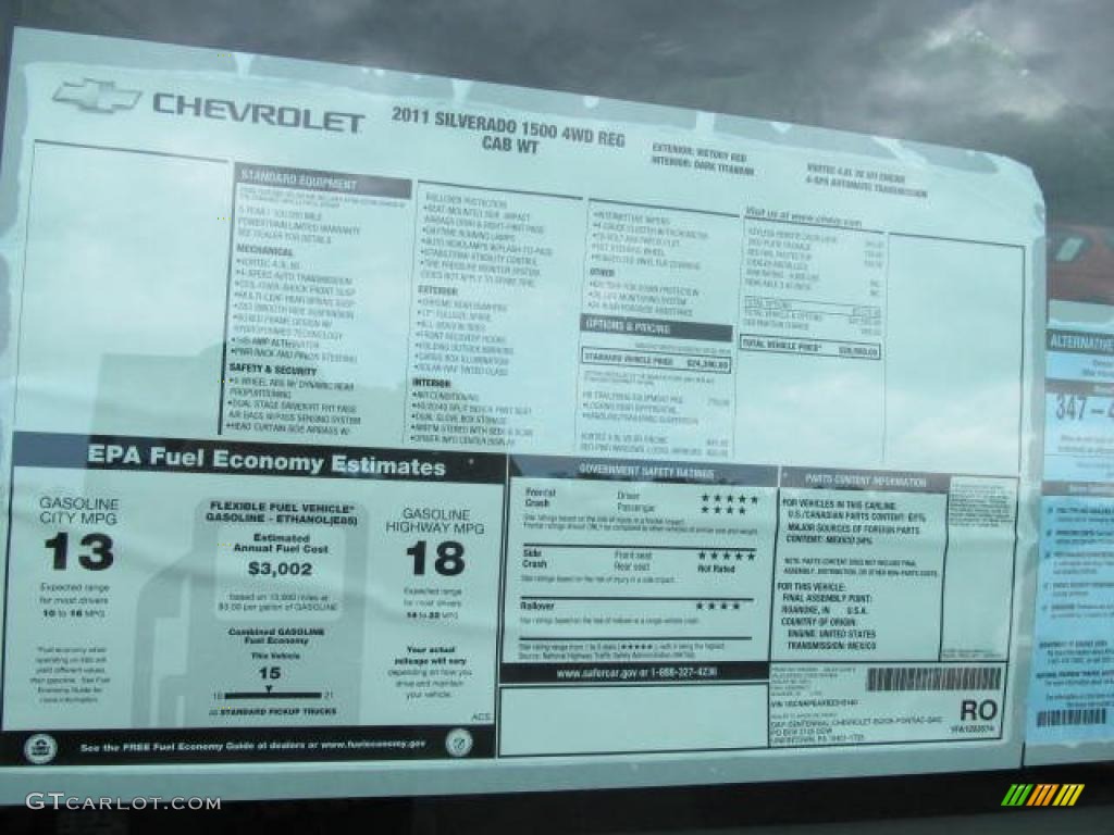 2011 Chevrolet Silverado 1500 Regular Cab 4x4 Window Sticker Photo #49590526