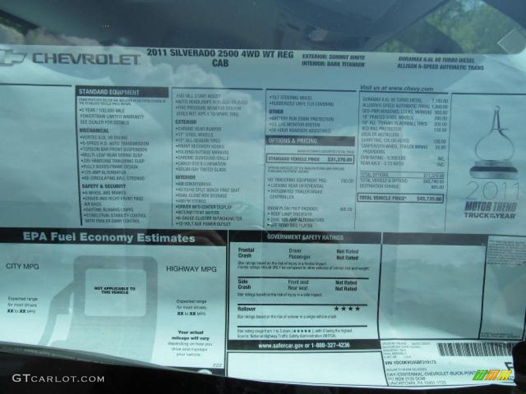 2011 Chevrolet Silverado 2500HD Regular Cab 4x4 Window Sticker Photo #49590769