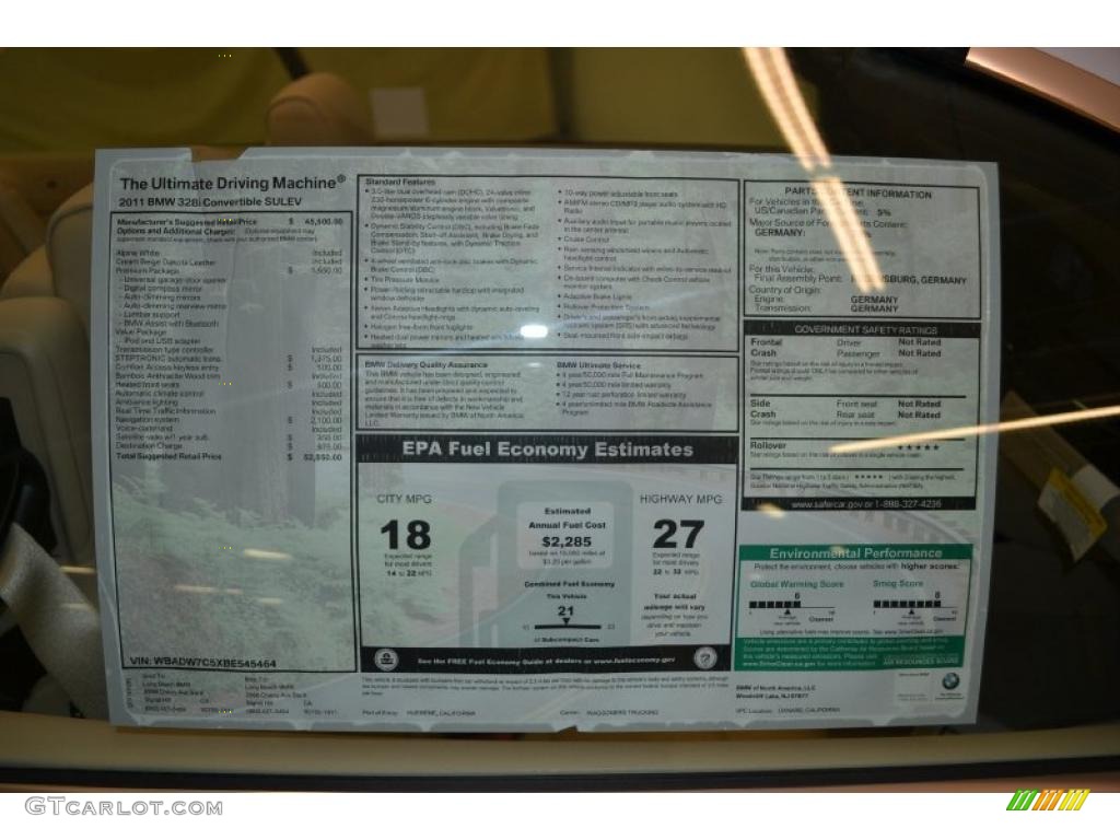 2011 BMW 3 Series 328i Convertible Window Sticker Photo #49594327