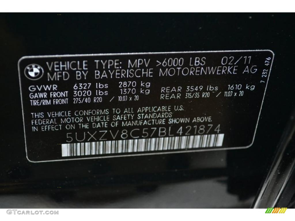 2011 BMW X5 xDrive 50i Info Tag Photos