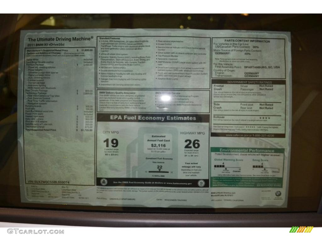 2011 BMW X5 xDrive 35d Window Sticker Photo #49595275