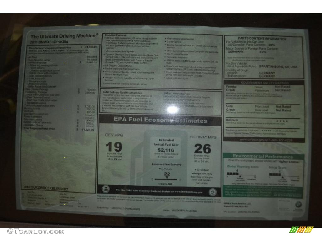 2011 BMW X5 xDrive 35d Window Sticker Photos