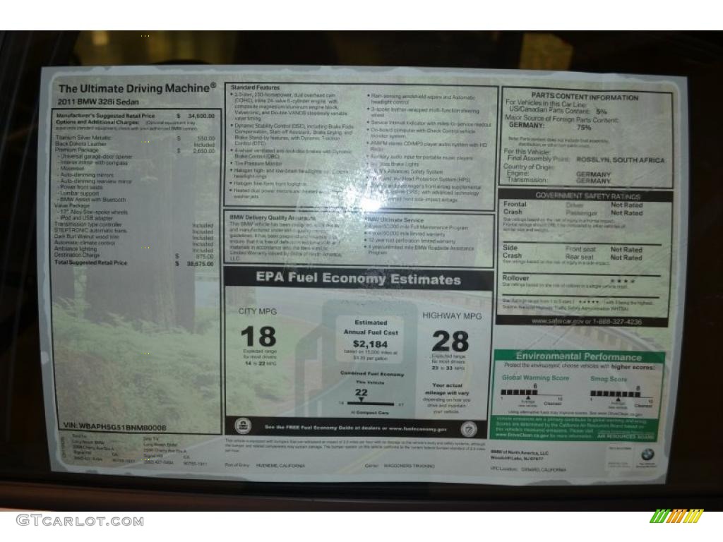 2011 BMW 3 Series 328i Sedan Window Sticker Photo #49597256