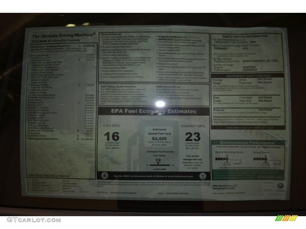 2012 BMW X5 xDrive35i Premium Window Sticker Photo #49597888