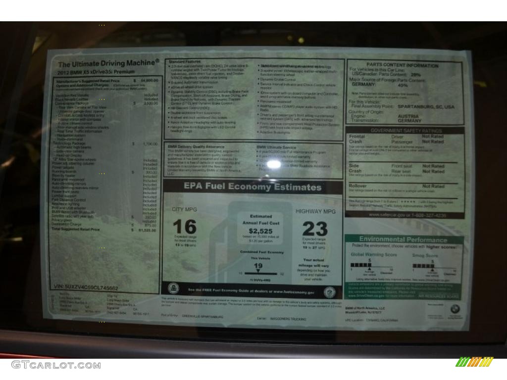 2012 BMW X5 xDrive35i Premium Window Sticker Photo #49599340