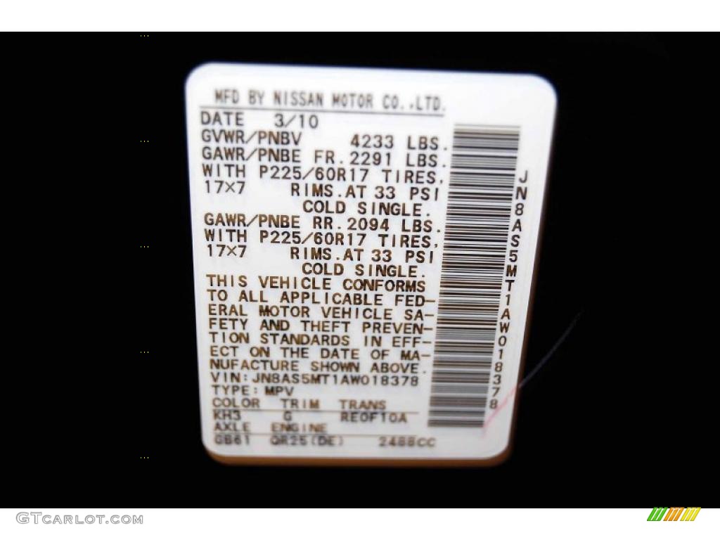 2010 Nissan Rogue Krom Edition Color Code Photos