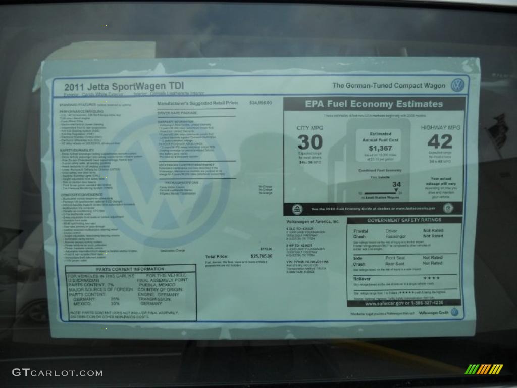 2011 Volkswagen Jetta TDI SportWagen Window Sticker Photo #49613137