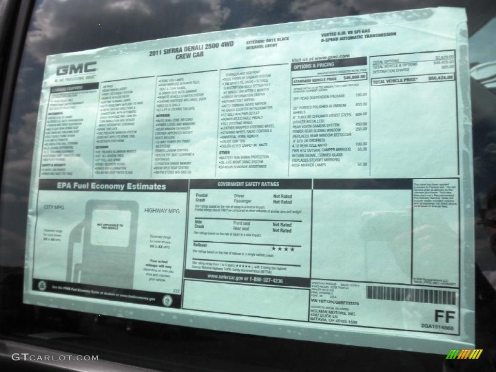 2011 GMC Sierra 2500HD Denali Crew Cab 4x4 Window Sticker Photo #49617400