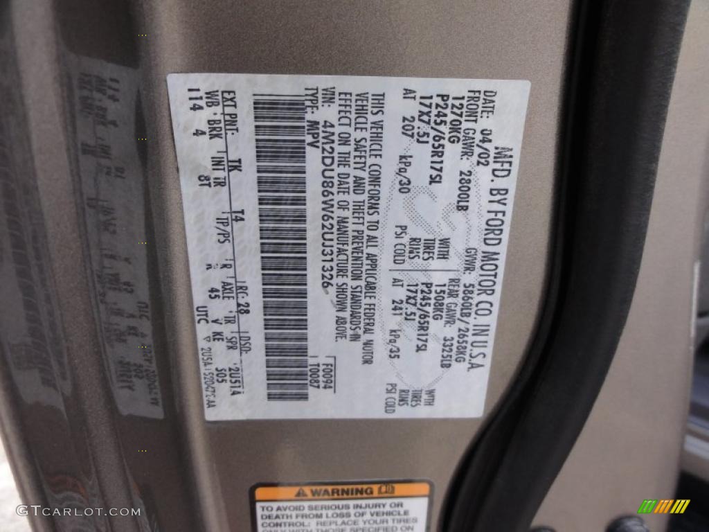 2002 Mountaineer Color Code TK for Mineral Grey Metallic Photo #49620076