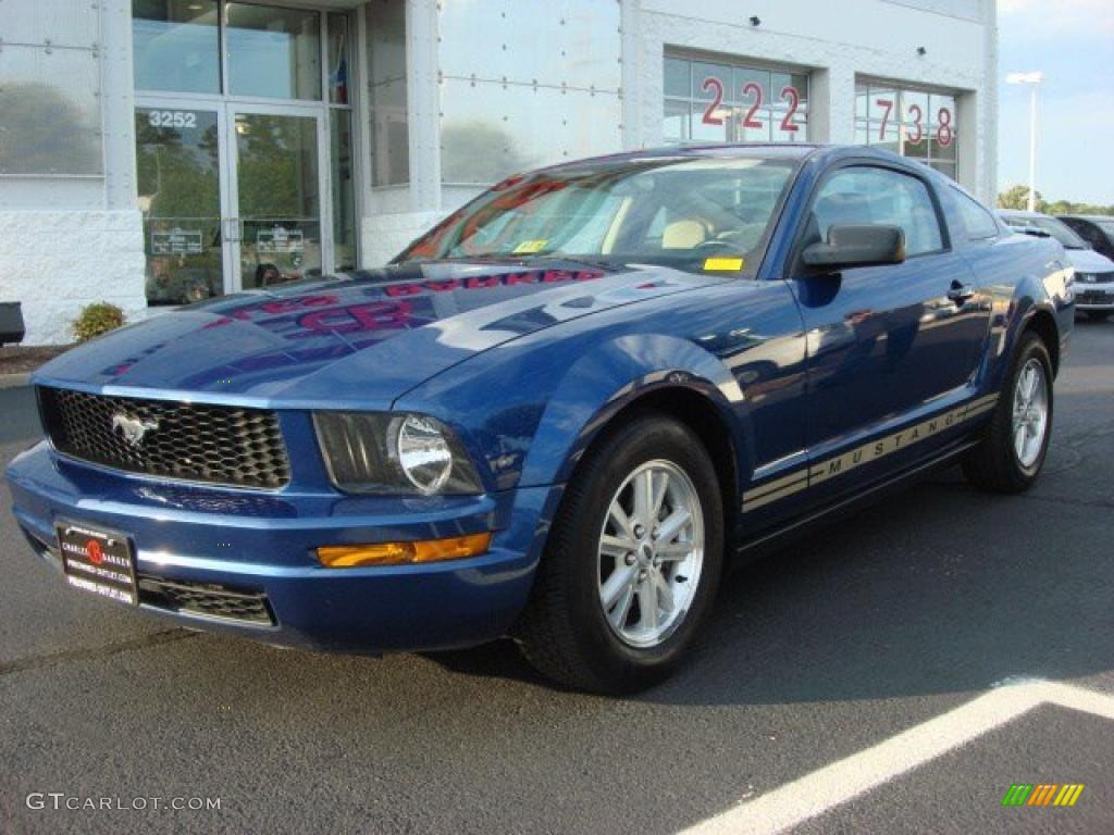 2007 Mustang V6 Premium Coupe - Vista Blue Metallic / Medium Parchment photo #5