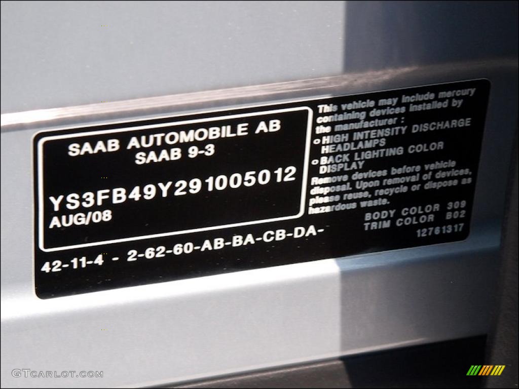 2009 Saab 9-3 2.0T Sport Sedan Info Tag Photo #49622449
