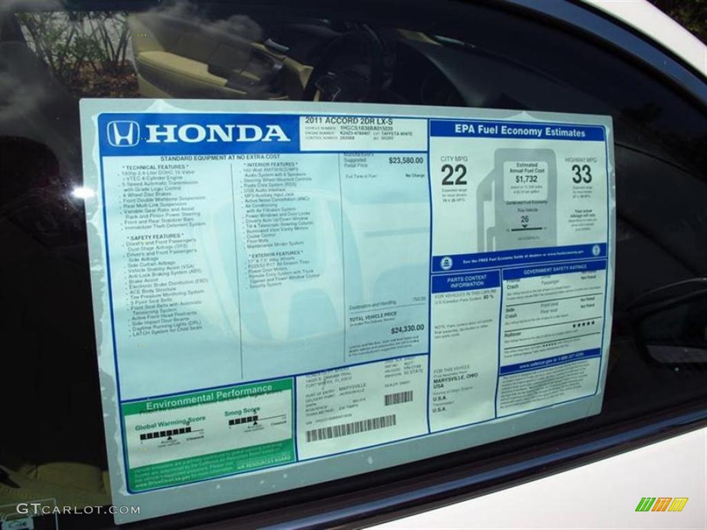 2011 Honda Accord LX-S Coupe Window Sticker Photo #49628671