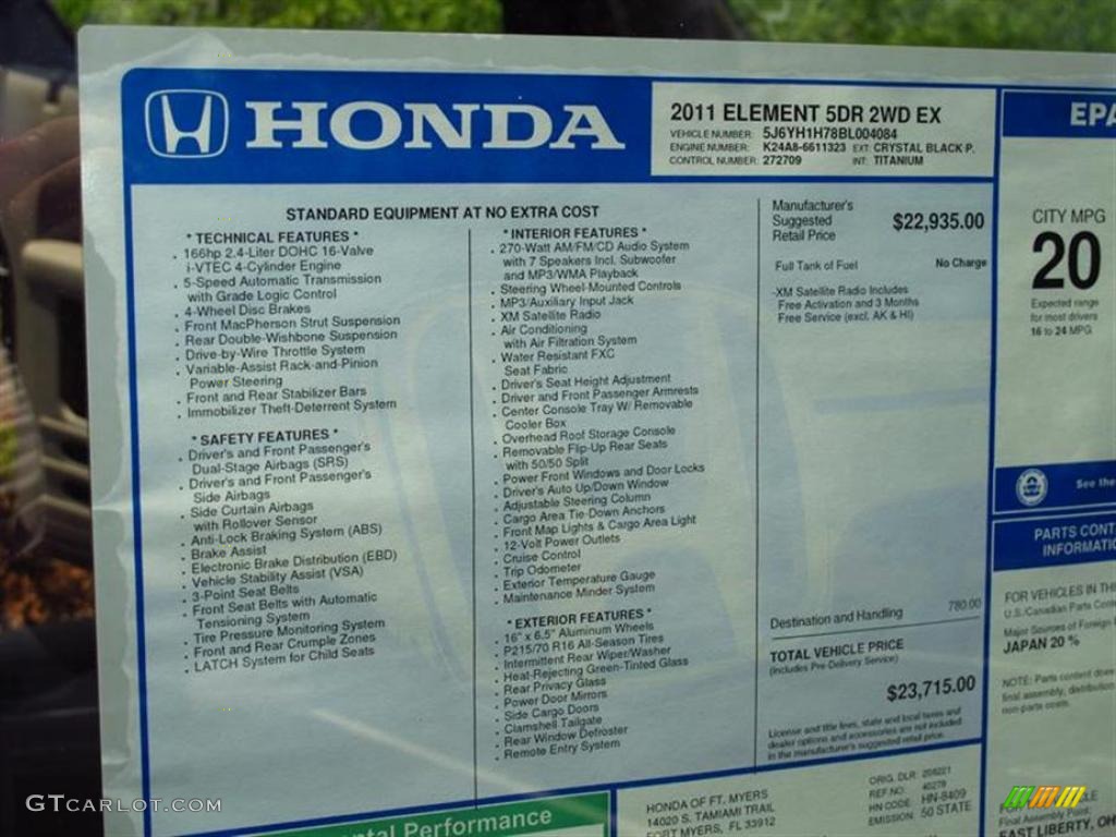 2011 Honda Element EX Window Sticker Photos