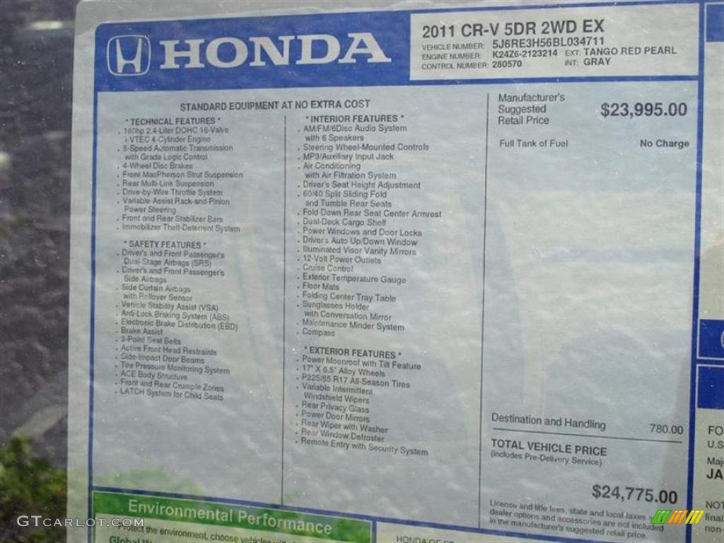 2011 Honda CR-V EX Window Sticker Photo #49629097