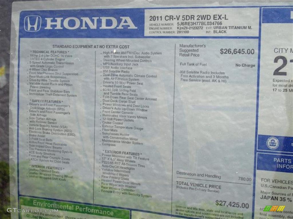 2011 Honda CR-V EX-L Window Sticker Photos