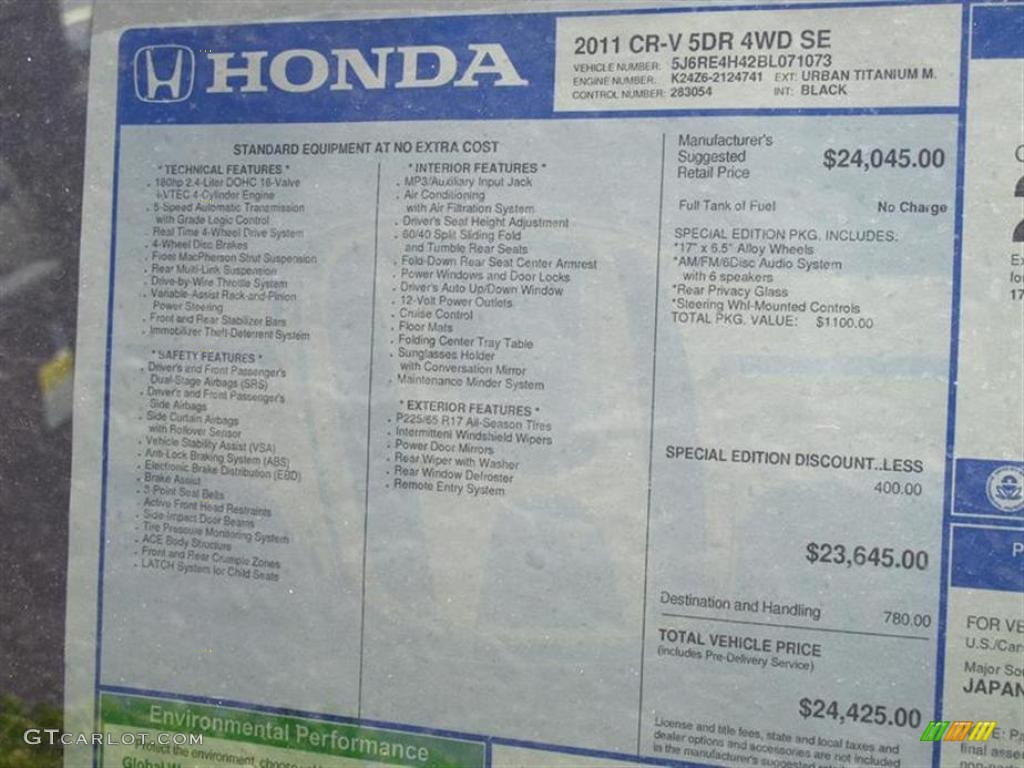 2011 Honda CR-V SE 4WD Window Sticker Photo #49629157