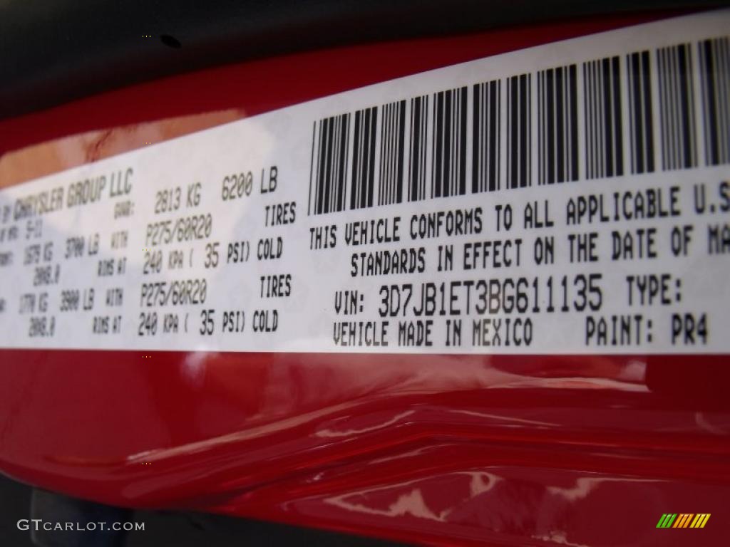 2011 Ram 1500 Color Code PR4 for Flame Red Photo #49631714