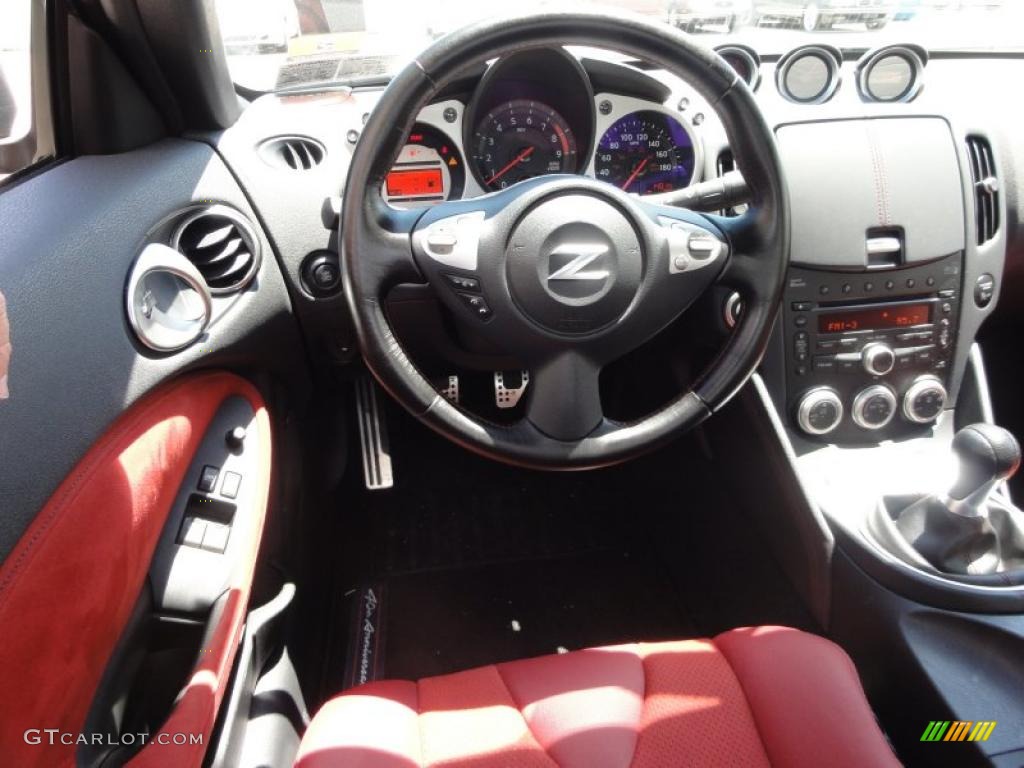 2010 Nissan 370Z 40th Anniversary Edition Coupe 40th Anniversary Red Leather Steering Wheel Photo #49633388