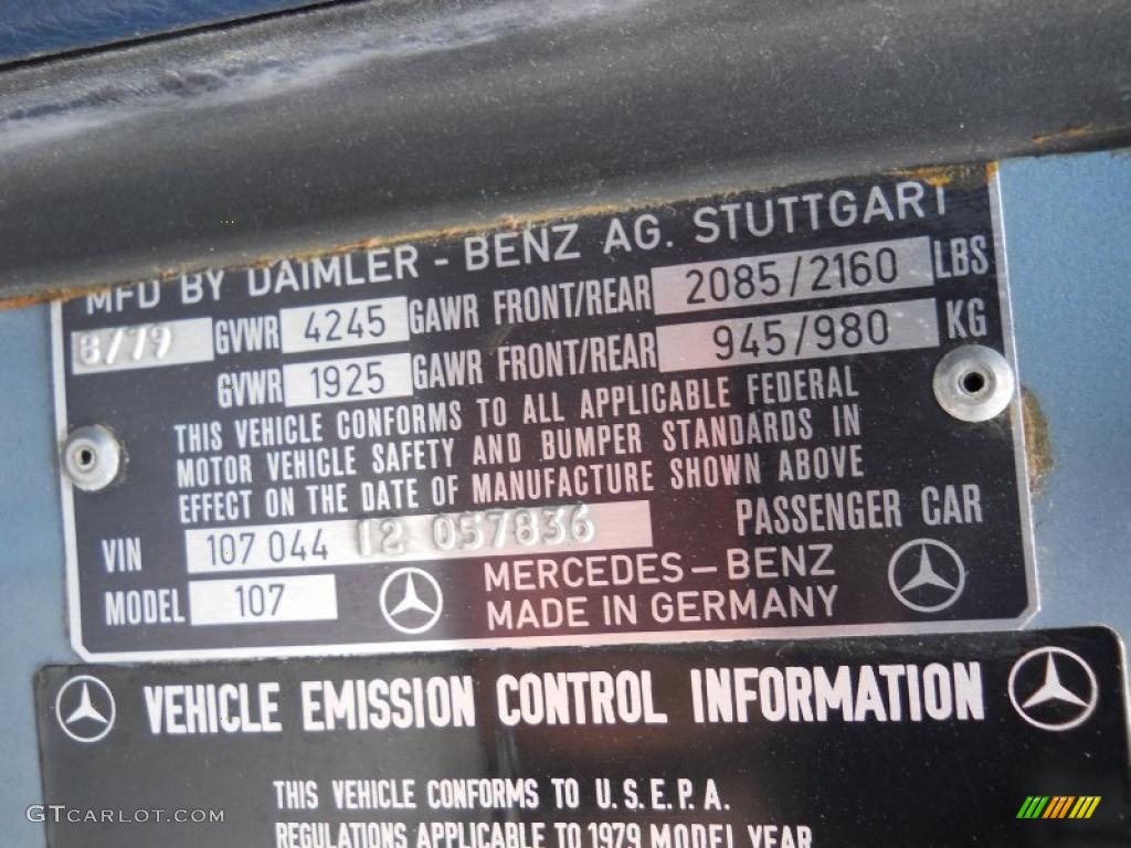 1979 Mercedes-Benz SL Class 450 SL Roadster Info Tag Photo #49636085