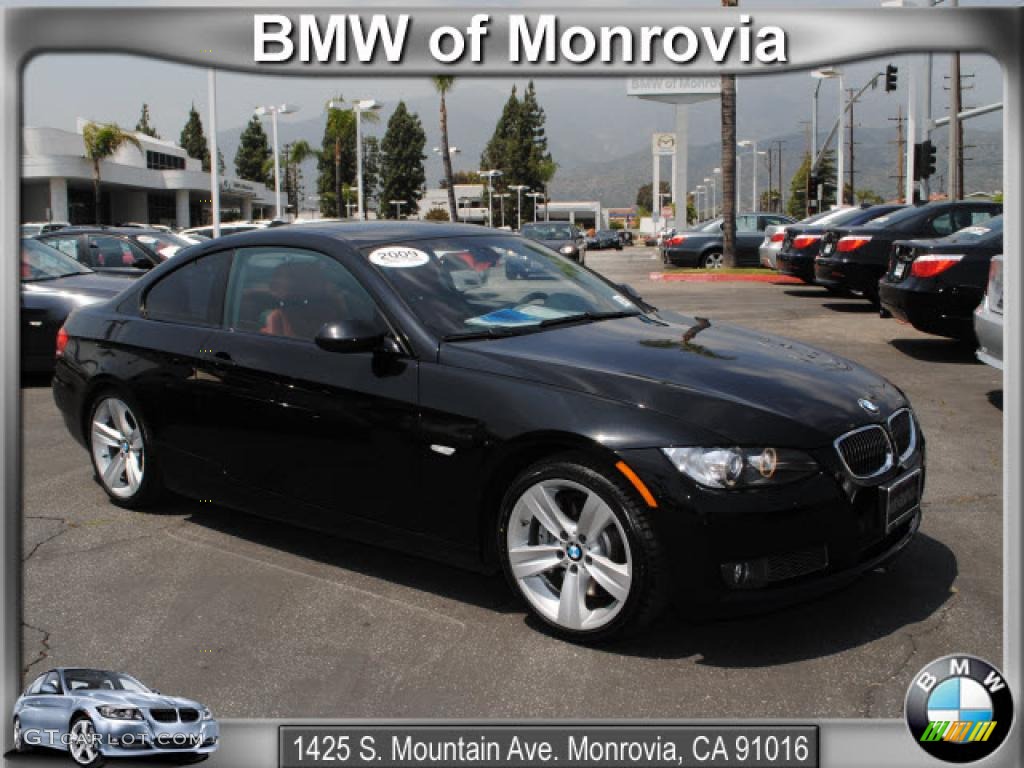 2009 3 Series 335i Coupe - Jet Black / Coral Red/Black Dakota Leather photo #1