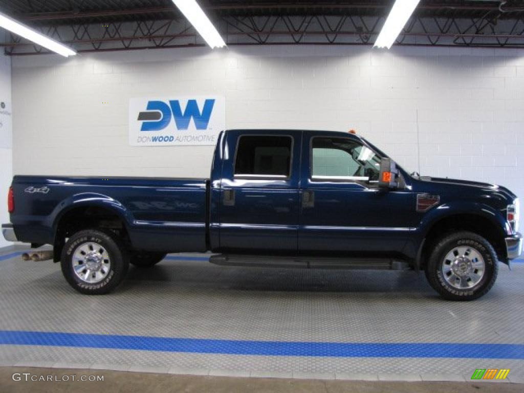 2008 F350 Super Duty Lariat Crew Cab 4x4 - Dark Blue Pearl Metallic / Medium Stone photo #5