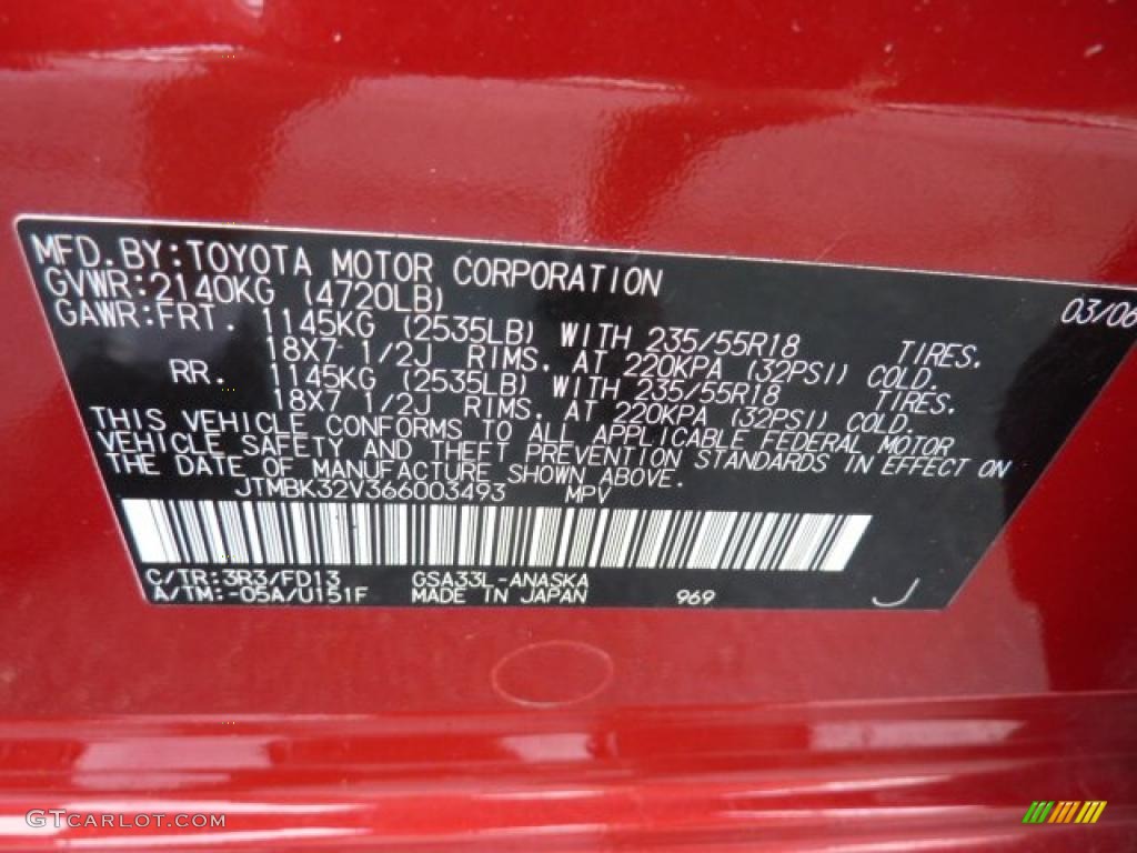 2006 RAV4 Color Code 3R3 for Barcelona Red Metallic Photo #49673028