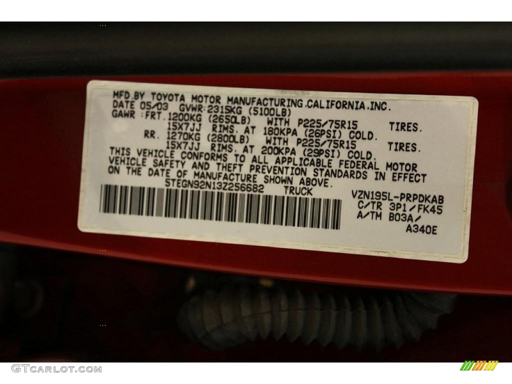2003 Tacoma Color Code 3P1 for Impulse Red Pearl Photo #49675074