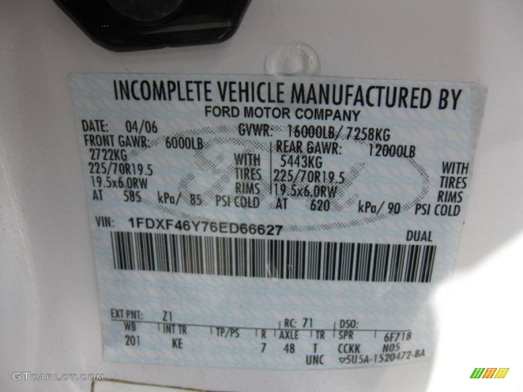 2006 F450 Super Duty Color Code Z1 for Oxford White Photo #49678191