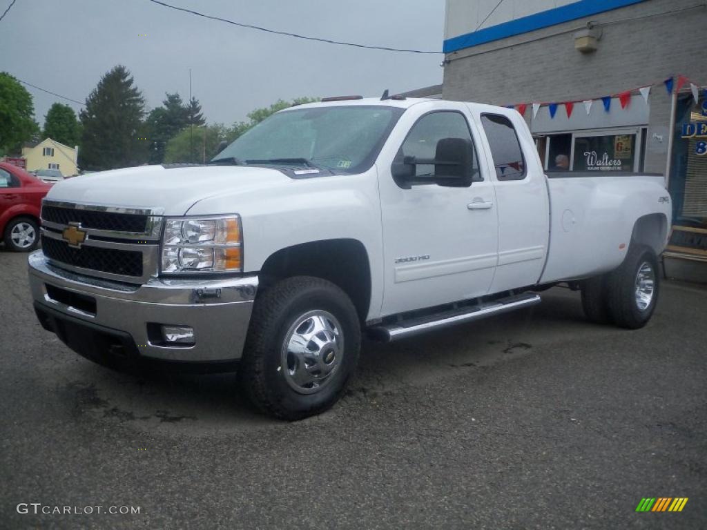 Summit White 2011 Chevrolet Silverado 3500HD LTZ Extended Cab 4x4 Dually Exterior Photo #49678209