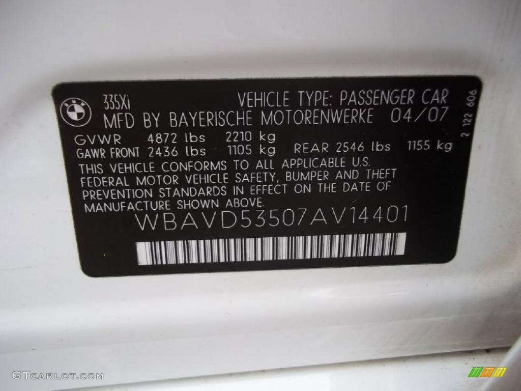 2007 3 Series 335xi Sedan - Alpine White / Black photo #29