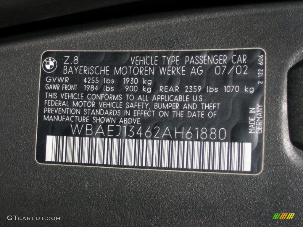 2002 BMW Z8 Roadster Info Tag Photo #49682166