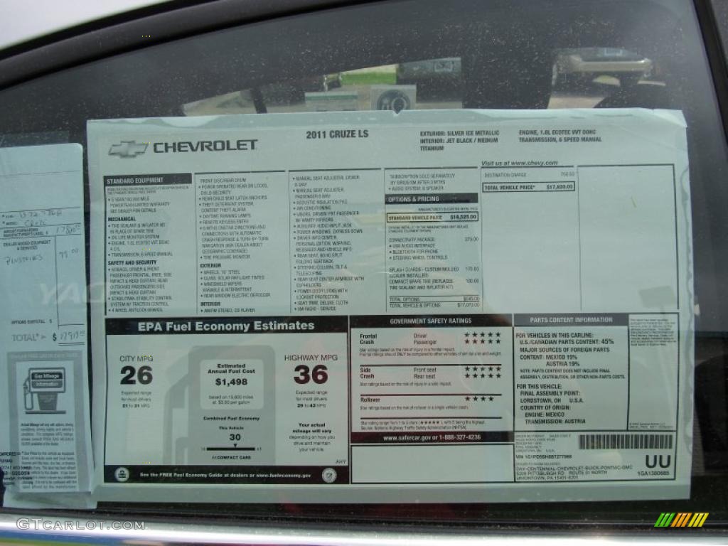 2011 Chevrolet Cruze LS Window Sticker Photo #49699723