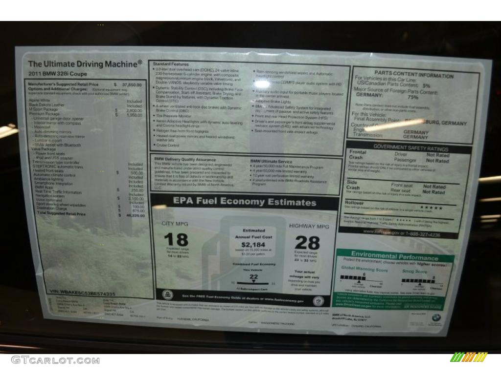 2011 BMW 3 Series 328i Coupe Window Sticker Photo #49702816
