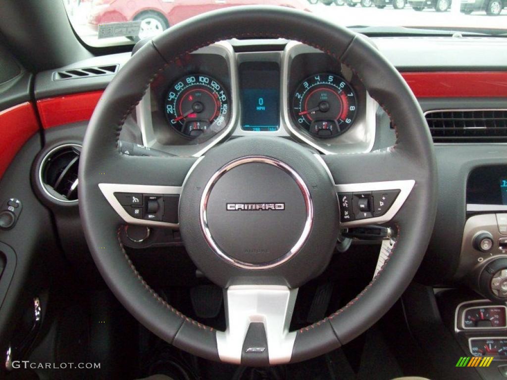 2010 Chevrolet Camaro SS/RS Coupe Black/Inferno Orange Steering Wheel Photo #49704700