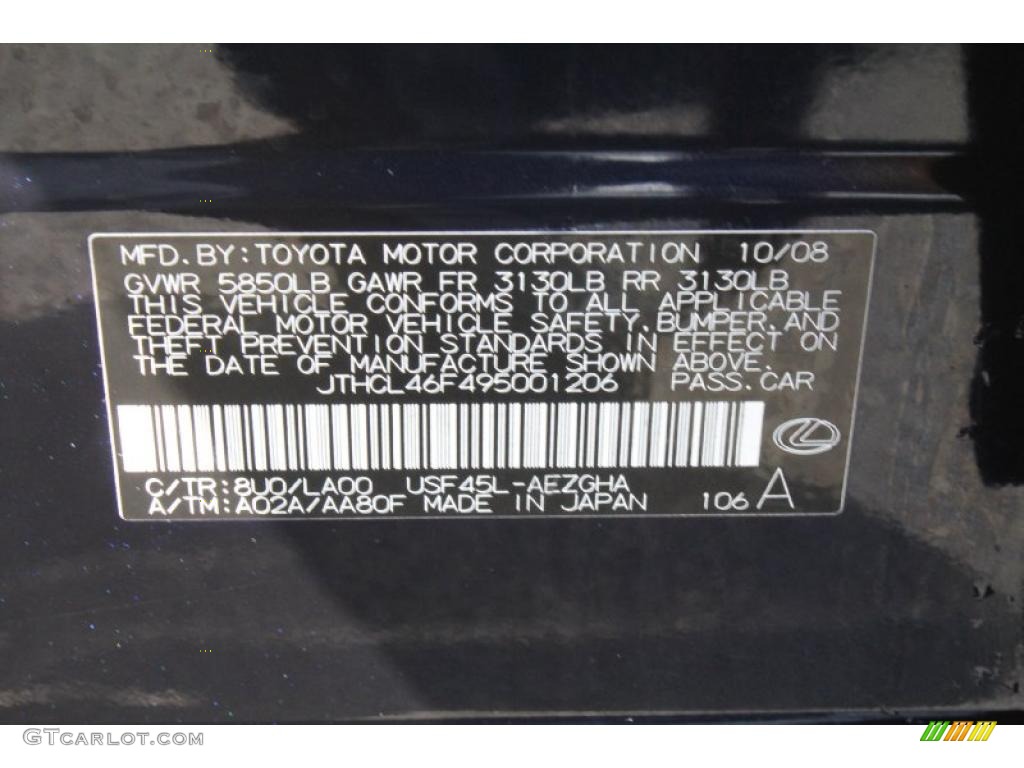 2009 LS Color Code 8U0 for Black Sapphire Blue Pearl Photo #49706785