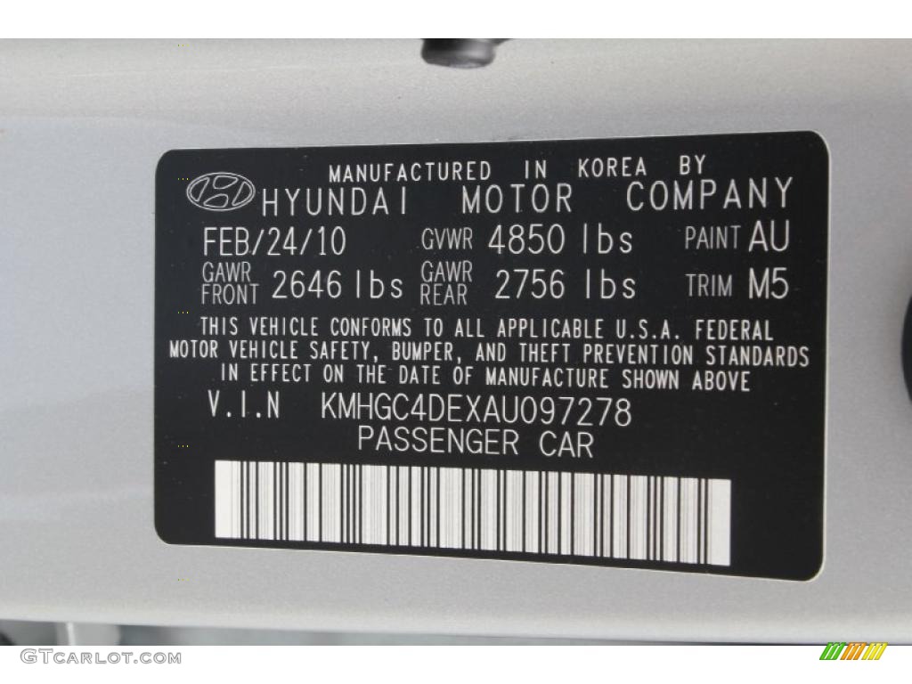 2010 Genesis Color Code AU for Platinum Metallic Photo #49707547