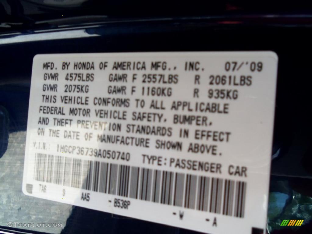 2009 Accord Color Code B536P for Royal Blue Pearl Photo #49714180
