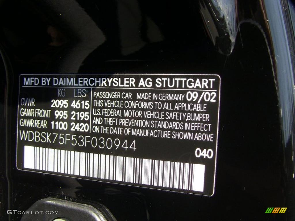 2003 SL Color Code 040 for Black Photo #49714345