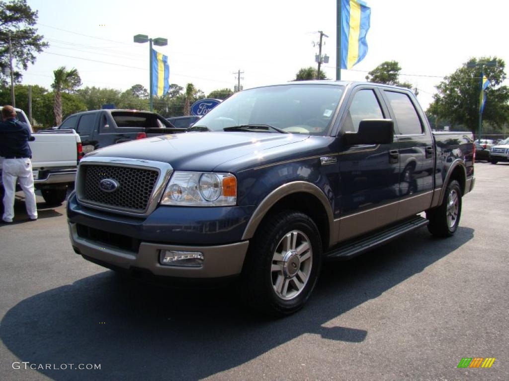 2005 F150 Lariat SuperCrew - Medium Wedgewood Blue Metallic / Tan photo #4