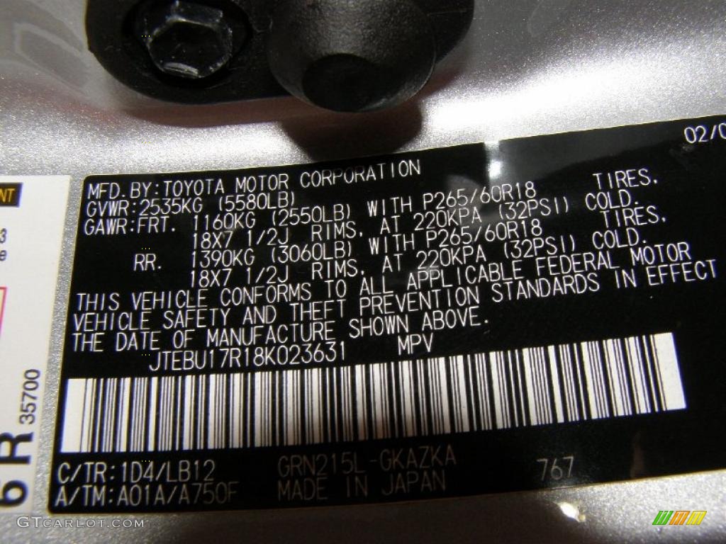 2008 4Runner Color Code 1D4 for Titanium Metallic Photo #49717771