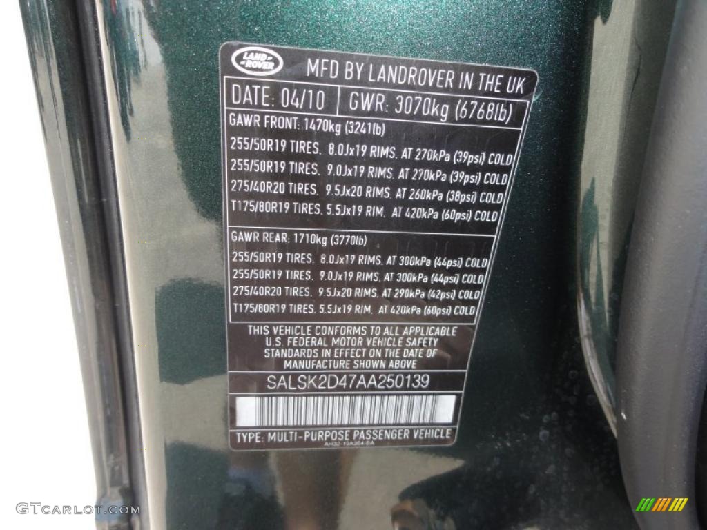2010 Land Rover Range Rover Sport HSE Info Tag Photo #49717825